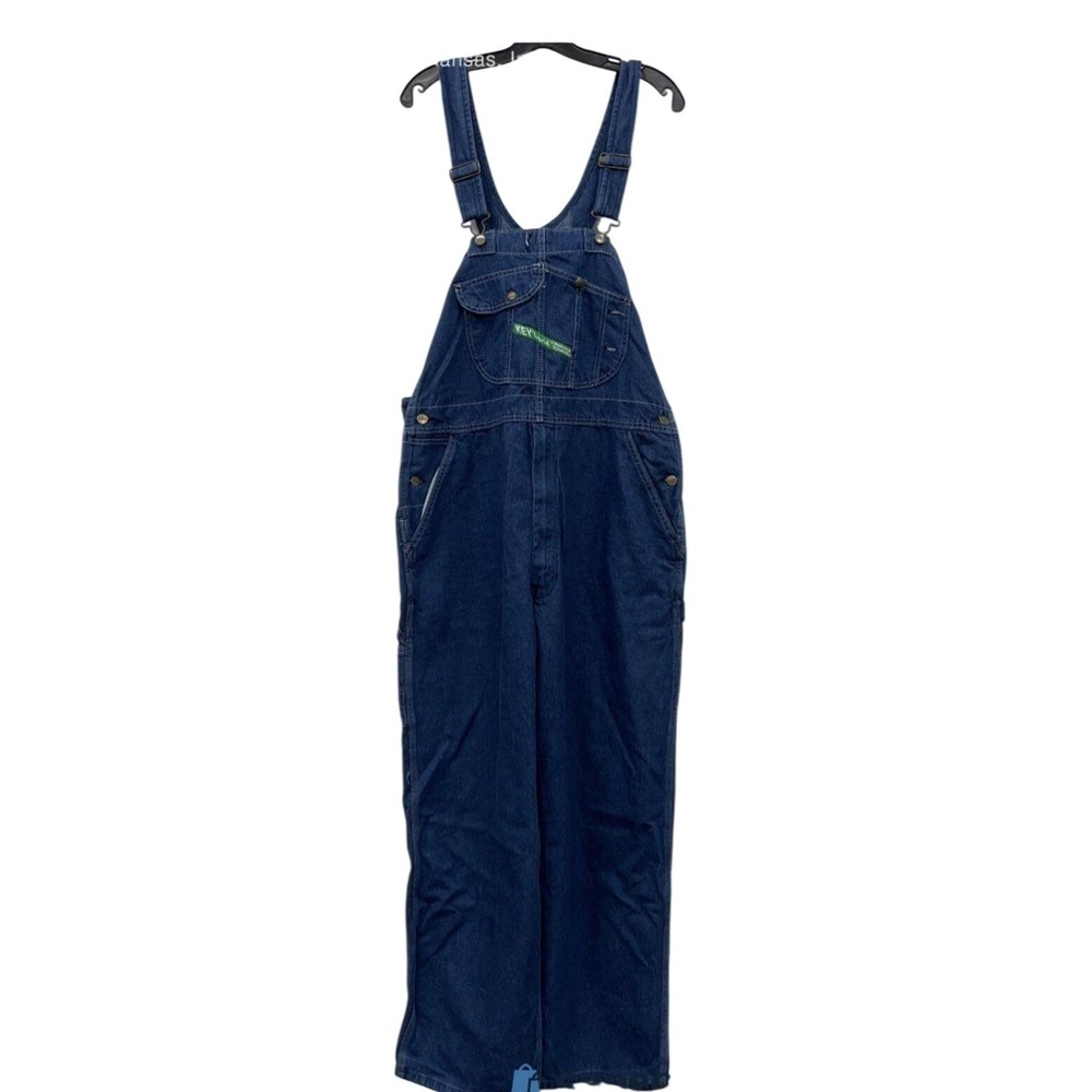 Key Mens Blue Cotton Bib Overalls Authentic Fit 42x30 Dark Wash Denim 272.42